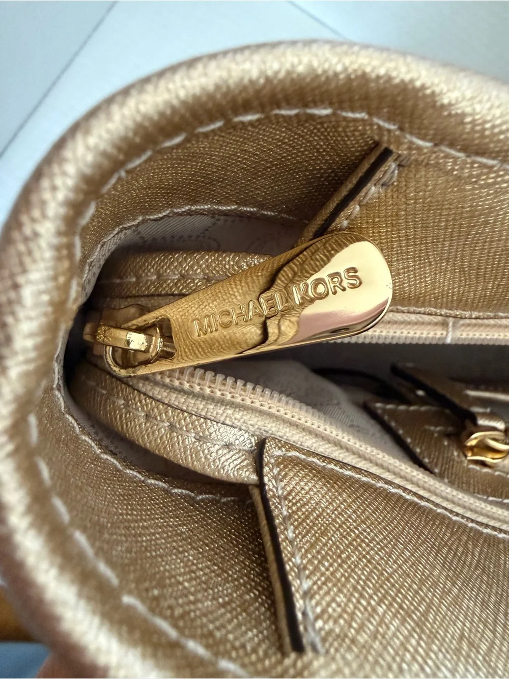 Michael Kors Metallic Gold Tote with Logo Charm